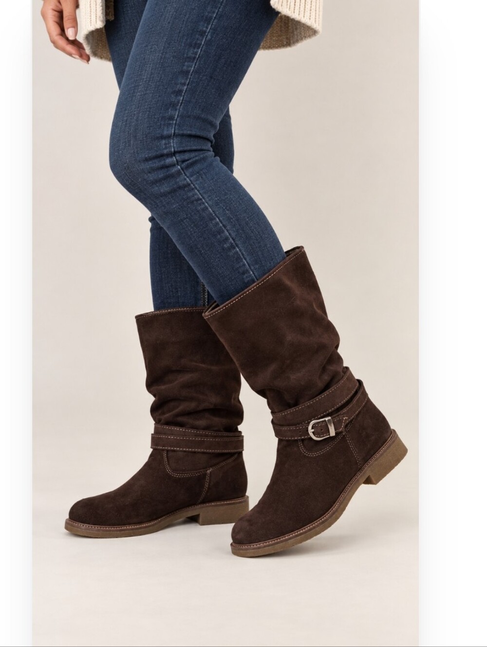 Martino Angie Brown Suede Mid-Calf Boots, Size 10